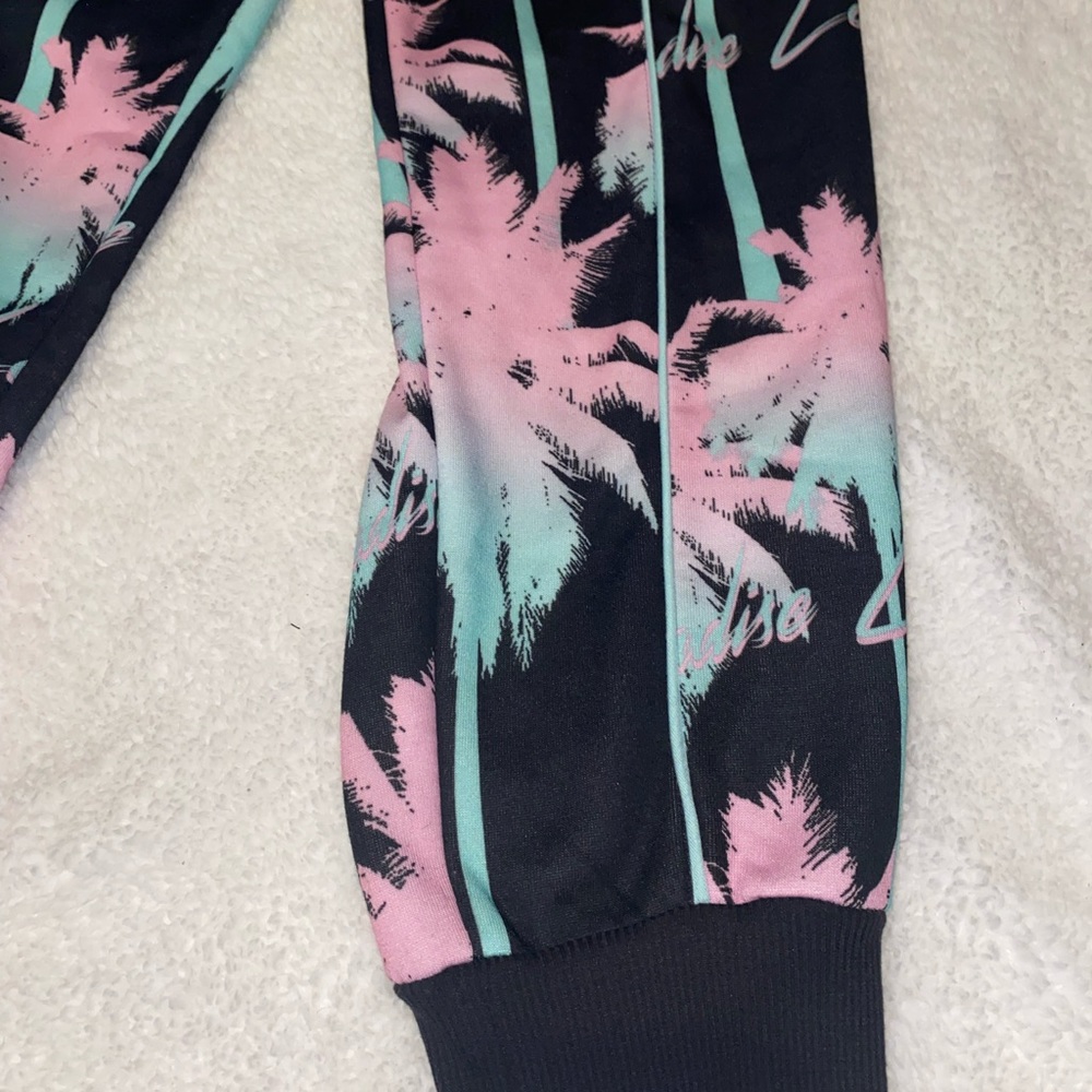 Paradise Lost 2 piece jogger set with hoodie. Pink palm trees. - Picture 5 of 7